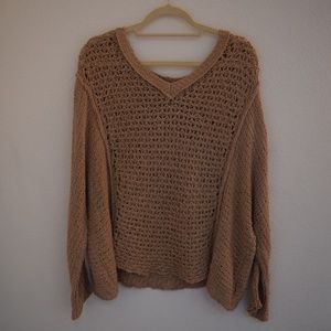 Free People Taupe Loose Knit Sweater